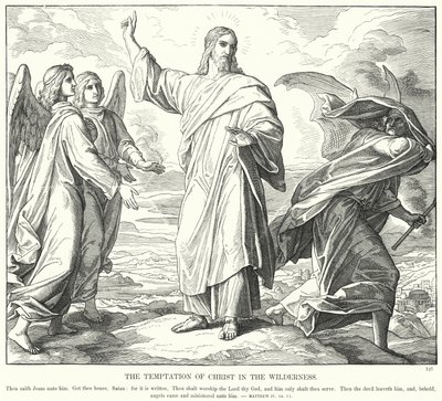 Kristi frestelse i vildmarken (gravyr) av Julius (after) Schnorr von Carolsfeld