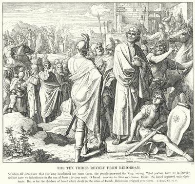 De tio stammarna gör uppror från Rehabeam (gravyr) av Julius (after) Schnorr von Carolsfeld