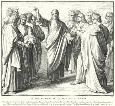 De tolv apostlarna skickas ut för att predika (gravyr) av Julius (after) Schnorr von Carolsfeld