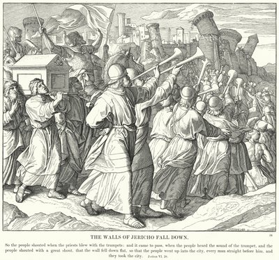 Jerikos murar faller ner (gravyr) av Julius (after) Schnorr von Carolsfeld