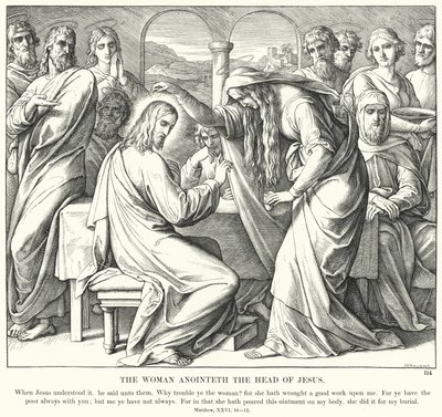 Kvinnan smörjer Jesu huvud (gravyr) av Julius (after) Schnorr von Carolsfeld