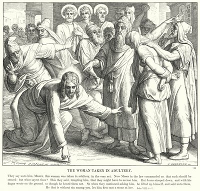 Kvinnan tagen i äktenskapsbrott (gravyr) av Julius (after) Schnorr von Carolsfeld
