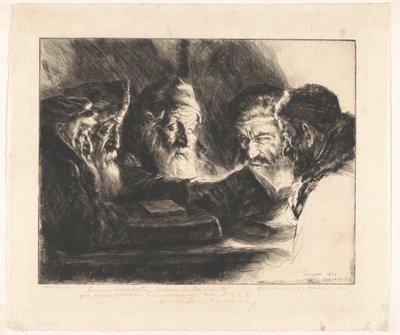 Fem läsande judiska män av Julius C. Turner (signed by artist)