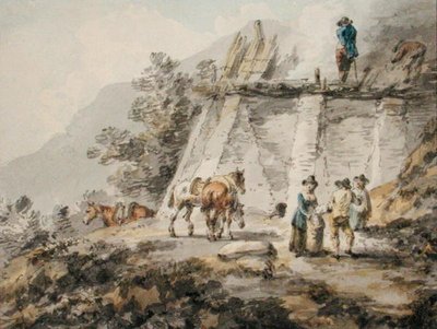 A Lime Kiln (akvarell på papper) av Julius Caesar Ibbetson