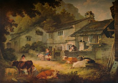 Stugalandskap med boskap, i Ambleside, 1803 av Julius Caesar Ibbetson