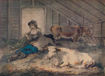 Uppvaktning i en ladugård, c1801 av Julius Caesar Ibbetson