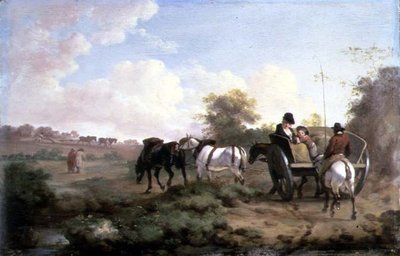 Går till marknaden (olja på panel) (för par se 106157) av Julius Caesar Ibbetson
