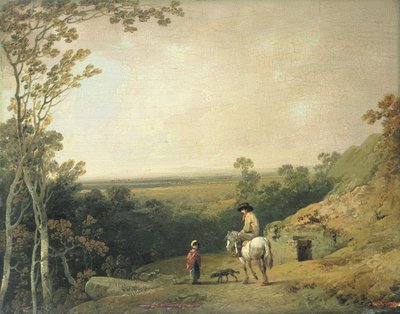 Landskap med figurer (olja på panel) av Julius Caesar Ibbetson