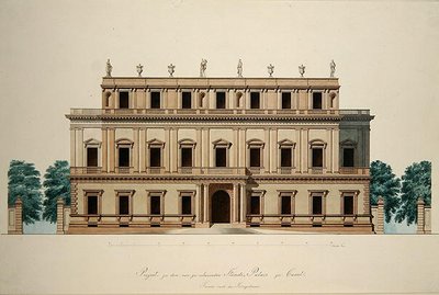 Design för den främre fasaden av Rådhuset i Kassel (grafit, penna & akvarell på papper) av Julius Eugen Ruhl