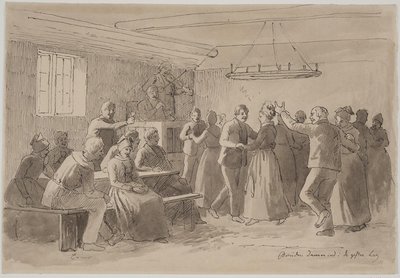 "Bruden dansar in i de giftas led" av Julius Exner