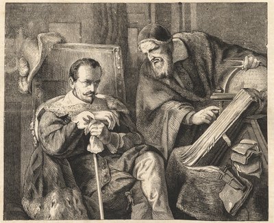 Albrecht von Wallenstein (Waldstein) (1583-1634) med astrologen Giovanni Battista Seni (Seno, Zeno, Senno Zenno) (1600-1656) efter en målning av Julius Schrader av Julius Friedrich Anton (after) Schrader