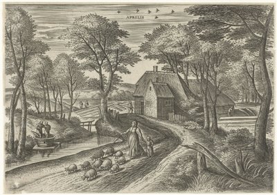 april Aprilis (titel på objekt) De tolv månaderna (serietitel) av Julius Goltzius