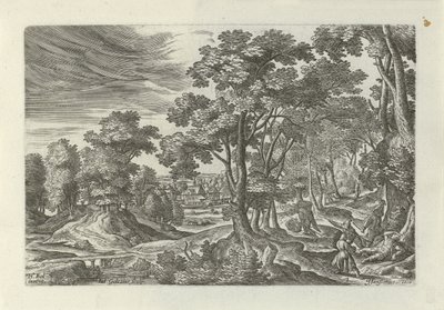 Landskap med rån på resenären Landskap med scener ur liknelsen om den barmhärtige samariten (serietitel) av Julius Goltzius