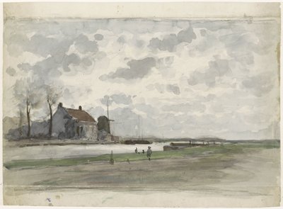 Segla med en väderkvarn av Julius Jacobus van de Sande Bakhuyzen
