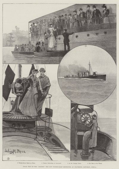 Provresa av Hornet, den nya torpedbåtsförstöraren, vid Gravesend, lördagen den 9 juni av Julius Mandes Price