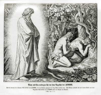 Adam och Eva gömmer sin nakenhet, Första Mosebok av Julius Schnorr von Carolsfeld