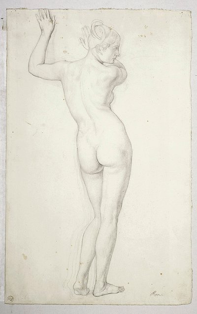 Kvinnlig nakenstudie i stående pose, sedd bakifrån; verso, kontur av en kvinnlig nakenstudie av Julius Schnorr von Carolsfeld