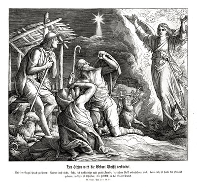 En ängel visar sig för herdarna, Lukasevangeliet av Julius Schnorr von Carolsfeld