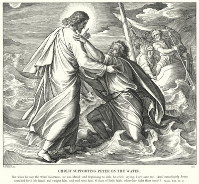 Kristus stödjer Petrus på vattnet av Julius Schnorr von Carolsfeld
