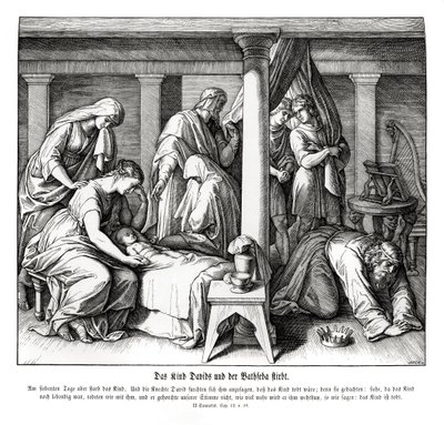 David och Batsebas barn dör, 2 Samuel av Julius Schnorr von Carolsfeld