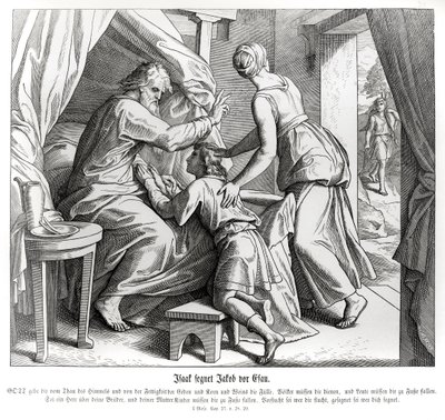 Isak välsignar Jakob i Esaus ställe, Genesis av Julius Schnorr von Carolsfeld