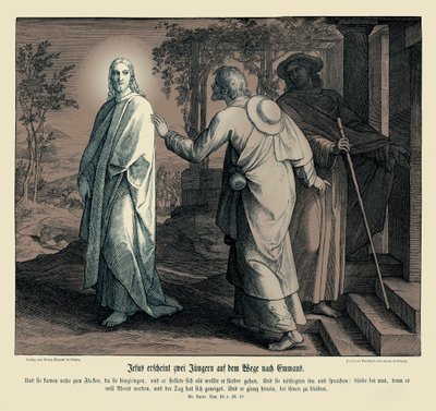 Jesus visar sig för två lärjungar, Lukasevangeliet av Julius Schnorr von Carolsfeld