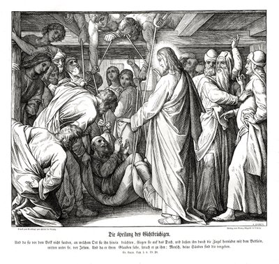 Jesus botar den förlamade mannen, Lukasevangeliet av Julius Schnorr von Carolsfeld