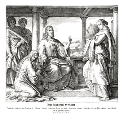 Jesus i Martas hus, Lukasevangeliet av Julius Schnorr von Carolsfeld