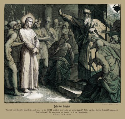 Jesu rättegång inför Kaifas, Matteusevangeliet av Julius Schnorr von Carolsfeld