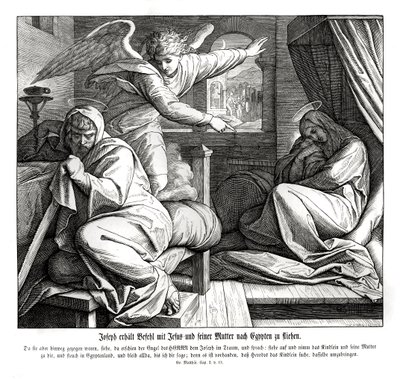Josef varnas för att fly till Egypten, Matteusevangeliet av Julius Schnorr von Carolsfeld