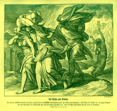 Lot och hans familj flyr från Sodom, 1 Mosebok av Julius Schnorr von Carolsfeld