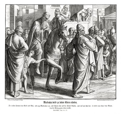 Mordokai är hedrad av kungen Ester av Julius Schnorr von Carolsfeld