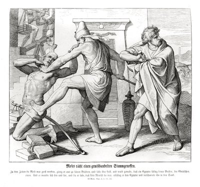 Moses hämnas misshandeln av sina bröder, Exodus av Julius Schnorr von Carolsfeld