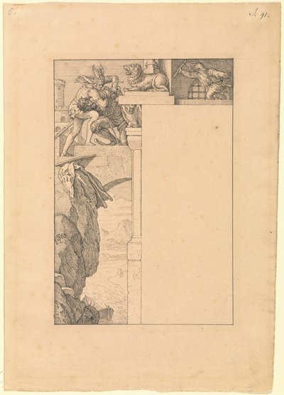 Siegfried kämpar mot portvakten av Julius Schnorr von Carolsfeld