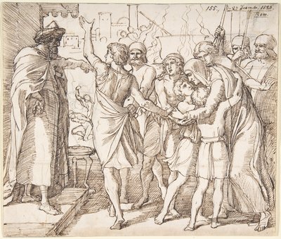 De sju brödernas martyrium; verso: skiss av två brottande män (?) av Julius Schnorr von Carolsfeld