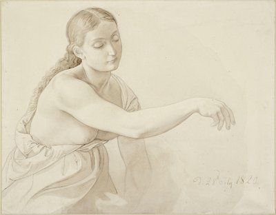 Kvinnlig halvfigur med utsläppt hår av Julius Schnorr von Carolsfeld