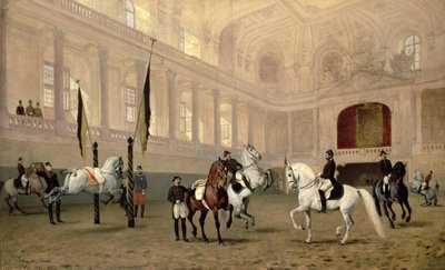 Morgonövning i Hofreitschule, Josephsplatz, 1890 av Julius von Blaas  