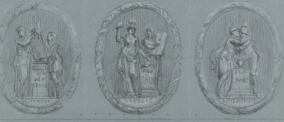 Design för tre medaljonger: Liberty, Equality och Fraternity av Jurriaan Andriessen