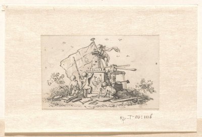 Putti med symboler relaterade till VOC, Chamber of Amsterdam och den franska tuppen av Jurriaan Andriessen