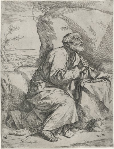 The Penitent Saint Peter, c.1621 (etsning med gravyr på lagt papper) av Jusepe de Ribera
