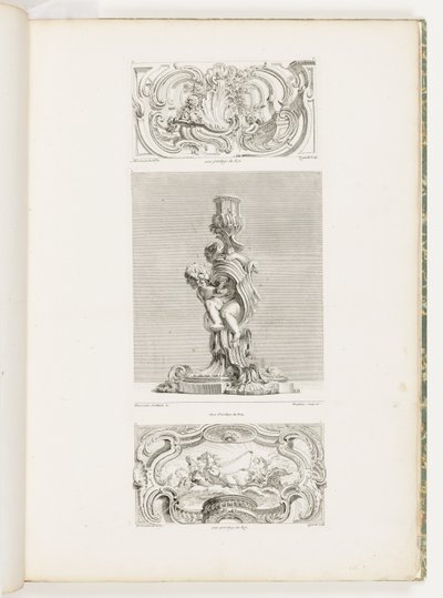 Prydnadspanel med skalfontän flankerad av kransar och voluter, pl. 22 i Oeuvre de Juste-Aurèle av Juste Aurèle Meissonnier