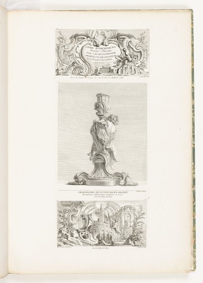 Ornaments Books Invented & Drawn av J.A. Meissonnier Architect, Tecknare för sovrummet och skåpet DU ROI, pl. 20 i verk av Juste-Aurèle Meissonnier av Juste Aurèle Meissonnier