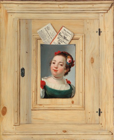 Trompe loeil med porträtt av en ung kvinna, 1755. av Justus Juncker
