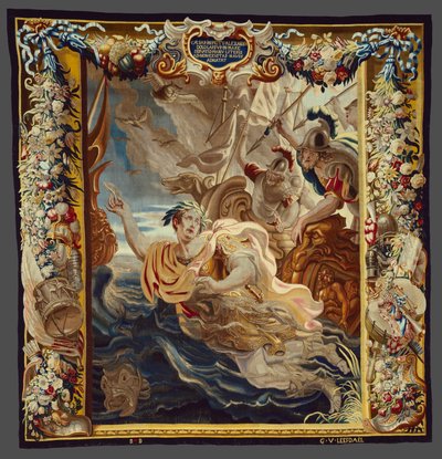 Caesar kastar sig i havet från Berättelsen om Caesar och Cleopatra av Justus van Egmont