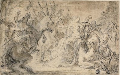 Zenobia omgiven av beridna soldater av Justus van Egmont