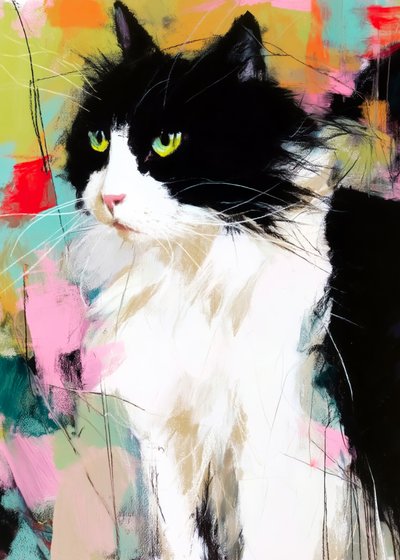 Färgglatt kattporträtt av Justyna Jaszke