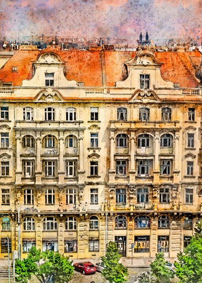 Ett utsmyckat europeiskt stadslandskap av Justyna Jaszke