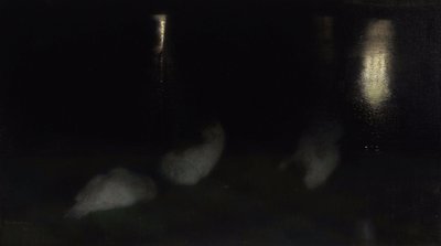 Nocturne. Svanar i Saxon Garden i Warszawa på natten av Jozef Pankiewicz