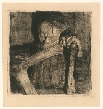 Vid slagningsarbetet (blad 3 ur ”Bauernkrieg”, 5:e utgåvan) av Käthe Kollwitz