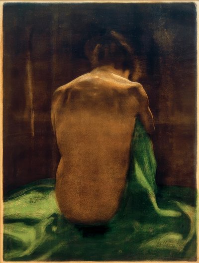 K.Kollwitz, Kvinnlig naken på rygg på grönt tyg av Käthe Kollwitz